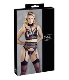 Ensemble soutien-gorge, porte jarretelles et culotte noir sexy - OR2213346BLK